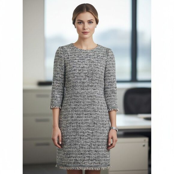 J.Crew Multicolor Tweed Fringe Sheath Dress 3/4 Sleeve Women's Size 0 - Picture 10 of 10